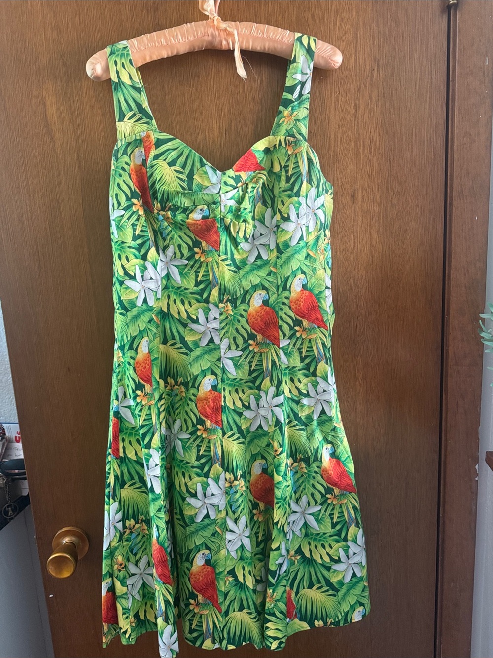 Green Tropical Parrot Print Mini Dress